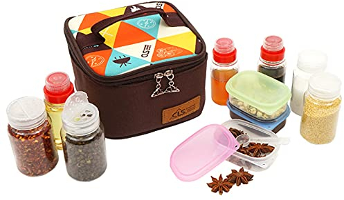 MKNZOME Gewürzdosen Set, 10 Stück Gewürzgläser Gewürzstreuer mit Aufbewahrungstasche Gewürzbehälter Salz Zucker Pfeffer Flasche Set zum Küche Kochen, Grillen im Freien, Picknick, Camping