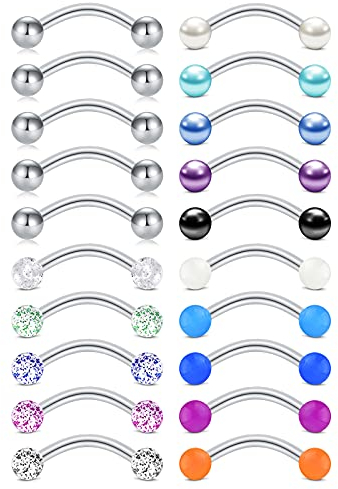 LAURITAMI 10-20 Pezzi 16G Piercing al Sopracciglio Bilanciere Curvo Acciaio Chirurgico 8/10mm Helix Tragus Cartilage Piercing all'orecchio Gioielli