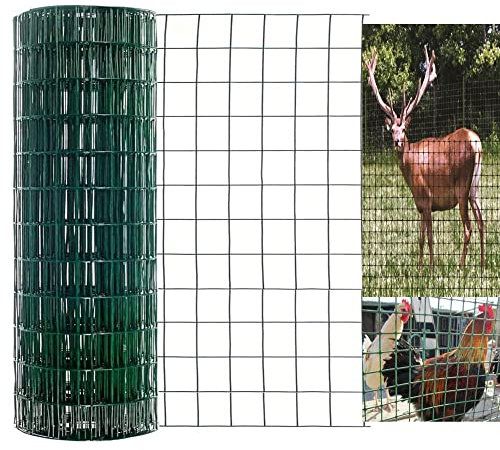 0.9M x 10M - Green PVC Coated Galvanised Steel Wire Garden Fencing Roll – Mesh Hole Spacing 10cmx7.5cm