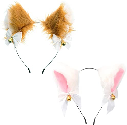 Eterspr Lot de 2 bandeaux oreilles de renard, en peluche, pour cosplay ou fête costumée pour enfants et adultes, 25 x 10 cm/9,8 x 4 pouces