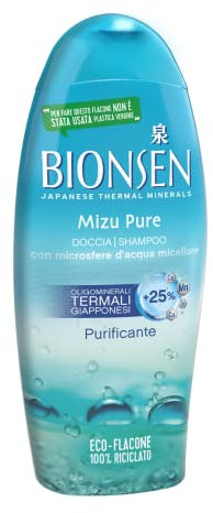 Bionsen, Docciaschiuma Mizu Pure con Microsfere d'Acqua Micellare, 12 x 250 ml, Bagnodoccia Purificante, con Oligominerali Termali Giapponesi, Nickel Tested, Senza Parabeni, Ecoflacone 100% Riciclato