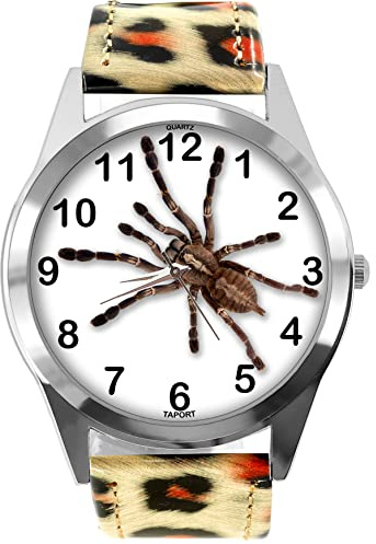 TAPORT Leopards Print Leather Round Watch for Fans of Spider