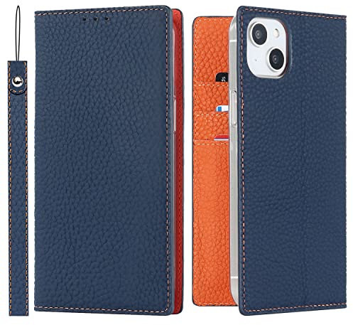 Cavor Phone Case Compatible for iPhone 14 Plus,Genuine Leather Flip Wallet Case,[3 Card Holders][Magnetic Closure][RFID-Blocking][Lanyard],Protective Case Cover for iPhone 14 Plus - Dark Blue