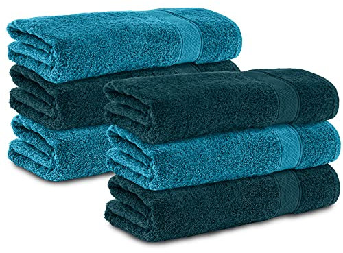 Komfortec 6er Handtücher 50x100 cm Set aus 100% Baumwolle, Frottee, Weich, Petrol/Türkis