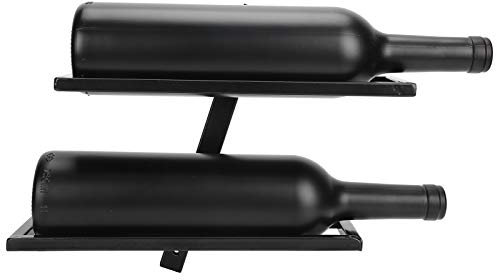 lyrlody Mensola per vino da parete di design, in metallo, salvaspazio, per bar, per 2/4 bottiglie (scaffale obliquo con 2 bottiglie nere)