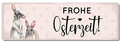 Interluxe Schild Metallschild - Frohe Osterzeit - Ostern Frühling Osterhase Landhaus shabby chic skandi Geschenkidee scandi Türschild