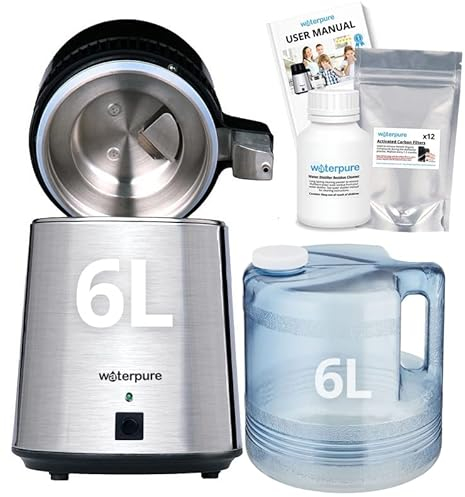Water Pure 6 Litre Water Distiller, 6 Litre Polycarbonate Jug, 3 Years Filters Free, 200g Residue Cleaner Free. Largest and Fastest Water Distiller Machine