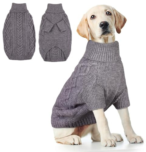 Hjumarayan Hundepullover Winter – Warmer Strick Hundepulli für kalte Tage gegen Kälte & Wind, Bequeme Hundekleidung mit Geschirröffnung für kleine, mittlere & große Hunde (Grau XXL)
