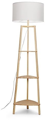 MiniSun | Natural Wooden 3 Tier Floor Lamp with Storage Shelves and White Shade | Floor Lamps & Torchieres, Home Décor & Improvement Essential | Includes 6W LED E27 Light Bulb
