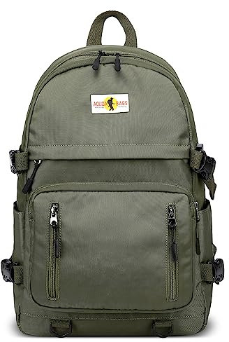 DORRISO Damen und Herren Rucksack Modern Schulrucksack für 14 Zoll Laptop mit USB Ladeanschluss Mehrere Taschen für Reisen Draussen Lässig Täglich Wasserdicht Nylon Studenten Rucksack Grün