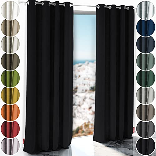 Schuette® Verdunkelungs-Vorhang Gardine mit Ösen ● Millenium Velvet: Black Swan (Schwarz) ● 130x135 cm Höhe x Breite (1 Stück) ● Knitterfrei Pflegeleicht Thermo Blickdicht & stark Abdunkelnd