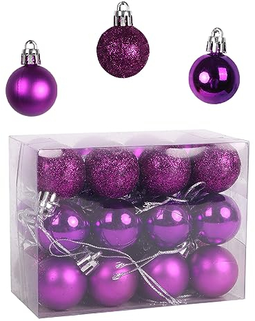 Set di 24 palline di Natale decorative per albero di Natale, con spago, riutilizzabili, opache e brillanti, in quattro colori