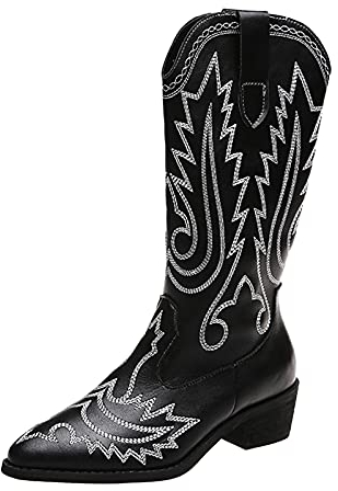 Kobilee Texani Donna Neri Invernali Stivali Equitazione Camoscio Alti Stivali Texani Western con Tacco Stivali Cowboy Pelle Biker Stivali Biker Stivaletti Vintage Anfibi