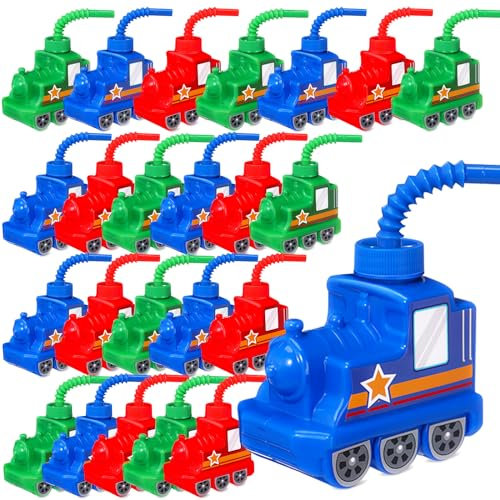 Tanlade 24 Sets Traffic Vehicle Cups with Straws, Plastic Traffic Vehicle Shape Cup Reusable Vehicle Party Plastic Cups Bulk Truck Birthday Party Favor for Car Birthday Party