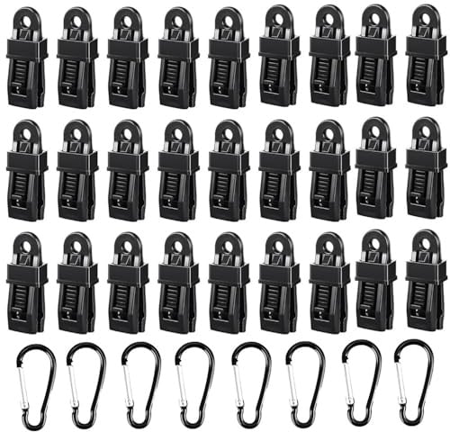 Wanfoou Clip per Teloni Set, 32 Pezzi Ganci per Tende da Sole e Telo Ombreggiante, Clip per Teloni Multifunzione per Campeggio, Clip per Tenda da Sole per Il Fissaggio di Teloni o Tende