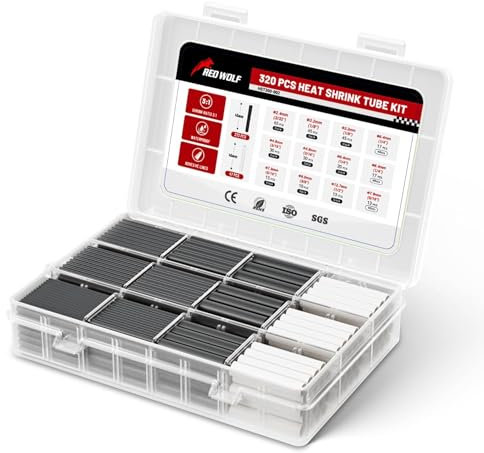 RED WOLF 320 PCS Heat Shrink Tubing 3:1 Ratio Adhesive Lined, Marine Grade Shrink Wrap for Electrical Cable Wire Wrap Connection Insulation Waterproof Black & White