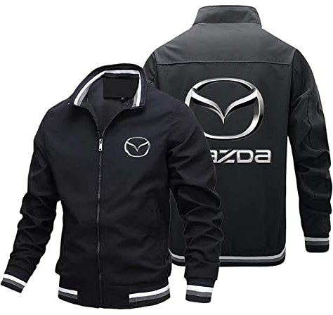 GLLUSA Men Sweatshirt Bomber Jackets for Mazda Print Casual Cardigan Windproof Cardigan Long Sleeve Zip Flight Suit Sport Tops - Teen Gift-Black||L