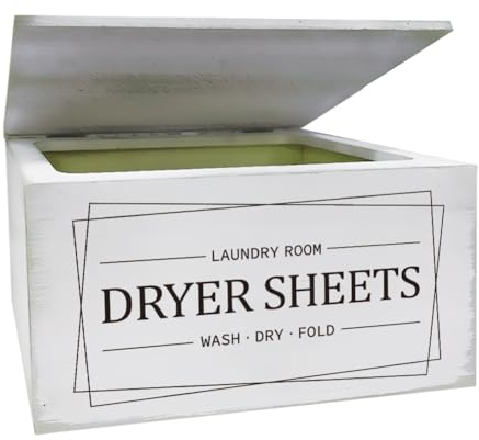 SUPERDANT Dryer Sheets Holder with Lid Rustic Dryer Sheet Dispenser Laundry Pods Storage Container Ball Pods Container Vintage Laundry Fabric Softener Dispenser Box for Laundry Room Organizer White