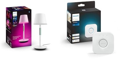 Philips White and Color Ambiance, lampe à poser portable Hue Go Portable & Bridge 2.0 : Hub Central de Contrôle d'Éclairage Intelligent, fonctionne avec Alexa, Google Assistant