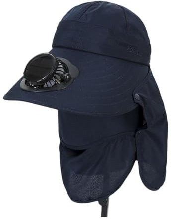 Sonnenhut mit breiter Krempe, Sonnenschutz, LSF 50+, Solar-USB-Aufladung, Outdoor-Hut mit Ventilator, R, blau, Einheitsgröße