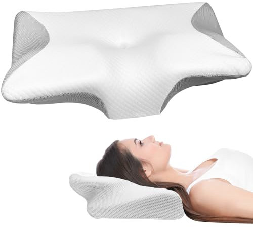 Maxentico 63 x 37 x 12cm Almohada Cervicales y Cuello, Almohadas Cervicales para Dormir, Cojin Cervical, Espuma Suave Collarín para Dormir, Almohada Cervical de Espuma Viscoelastica