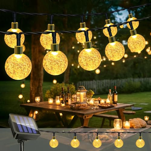 Catena Luminosa Esterno Solare, 11M 60LEDs Luci Solari da Giardino, IP65 Impermeabile, 8 Modalità, Catena Luminosa Esterno per Giardino, Feste, Terrazzo, Balcone, Matrimonio (Bianco Caldo)