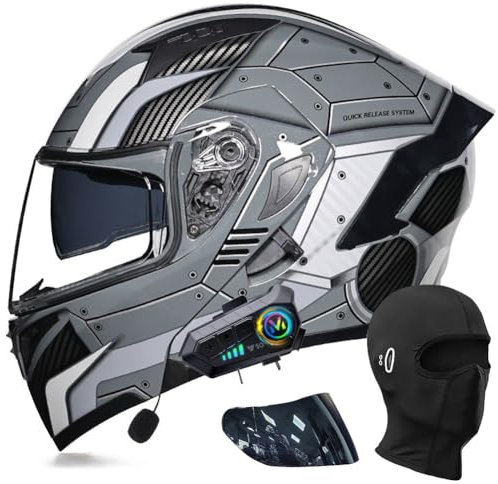 ACLFFSHOP Motorradhelm mit Bluetooth Klapphelm Modulare Helm, ECE Zertifiziert Integralhelm mit Doppelvisier, mit Eingebautem Mikrofon für Automatische Reaktion, für Erwachsene Frauen Männer