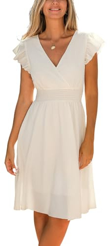 CUPSHE Robe d'été pour femme, col en V, manches volantes, courte, froncée, évasée, décontractée, pour fête, mariage
