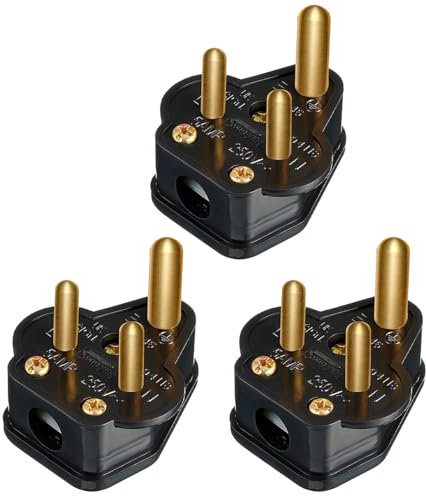 Enchufes redondos de 5 amperios, paquete de 3 adaptadores de enchufe de 5 A de 3 pines, enchufe de lámpara del hogar, enchufes de iluminación para luces del hogar, lámpara (negro)