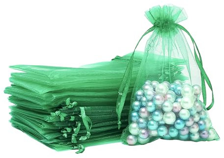 100 bolsas de regalo de organza verde hierba, bolsas pequeñas de organza de 7 x 9 cm, bolsas de joyería de boda con cordón, bolsa de malla para dulces de fiesta, bolsas de dulces para cumpleaños,