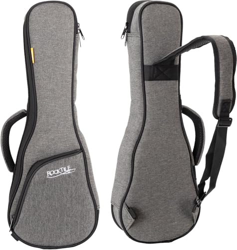 ROCKTILE Tasche für Sopran-Ukulele - Gigbag für Sopran-Ukulele - Maximale Innenmaße (LxBxH): 55 x 19 x 7 cm - 1 cm Dicke Polsterung - Gepolsterte Außentasche für Zubehör - Grau