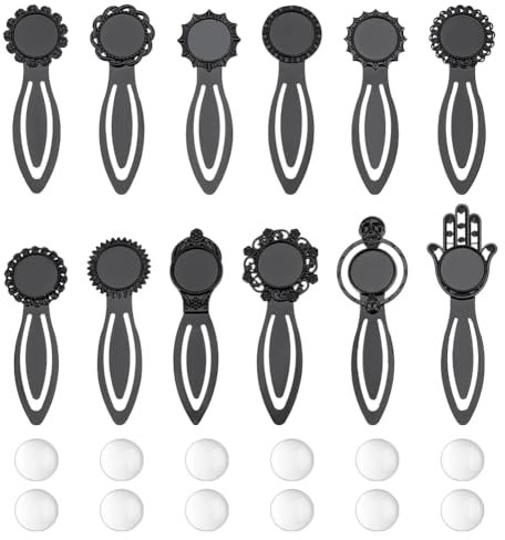 NBEADS 38 Stück Lesezeichen Cabochon Fassung, 12 Stück Retro-Stil Metall Lesezeichen Lünette Tablett 26 Stück Glas Kuppel Cabochon Lesezeichen Makings Sets für Geschenk Crafting DIY Lesezeichen