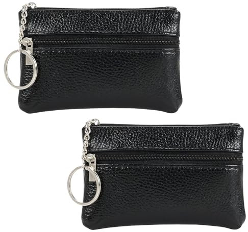 Shengxi 2 Pièce Porte Monnaie Femme Homme Mini Porte-Monnaie Motif Litchi Portefeuille en Cuir PU avec 3 Compartiments Petit Porte-Monnaie avec Morte-clés Portefeuille de Carte de Crédit