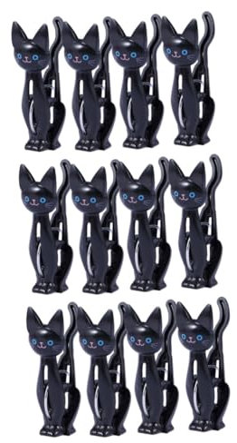 COSMEVIVI 12stücke Kreative Cartoon Katze Wäscheklammern Wiederverwendbare Kunststoff Clips Für Lebensmittel Und Wäsche Praktische Verschlussklammern Schwarz Für Handtücher Und Kleine