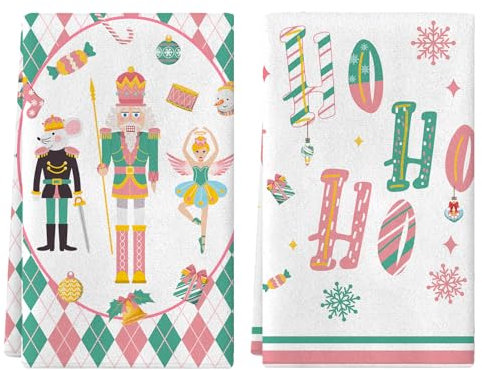 Paños de Cocina de Navidad, Toallas de Cocina Invierno Cascanueces, Suaves y absorbentes,Hornear,paños de Limpieza 2 Juegos de 40 x 60 cm