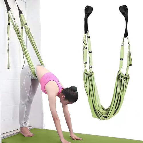 Editbar Yogagurt für Ganzkörpertraining – Mit Türanker und Aufbewahrungstasche, Yoga Beinstretcher Stretch Gurt, Yoga Gurte für Dehnübungen und Körperhaltung im Yoga, Tanz und Kampfkunst (Grün)