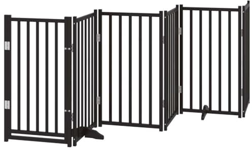 vidaXL 6-TLG. Hundetor mit Tür Faltbar Schwarz 300 cm Massivholz Tanne