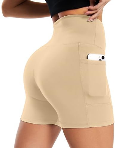 BLONGW Radlerhose Damen mit Taschen Kurze Sporthose High Waisted Sport Shorts Damen Workout Yoga Running Gym Tennis kurz Leggings