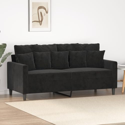 Hommdiy Sofa,Loungesofa Couch mit Armlehnen Rückenkissen, Wohnzimmersofa Designsofa mit Metallgestell,Sitzmöbel Samt Schwarz,140 cm