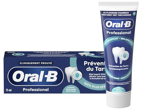Oral-B Dentifrice Prévention Du Tartre Professional Prevention, Complexe De Fluorure Stanneux Avec Des Cristaux Nettoyants Pour Un Brossage Des Dents En Profondeur, Zinc Actif, 75ml