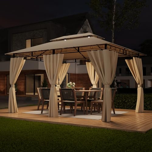 TRIUMPHKEY Pavillon 3x4 Wasserdicht Stabil Winterfest,Garten Pavillion,Plane Gartenpavillon,Metallrahmen Pavillon,Patio Gazebo,Beige