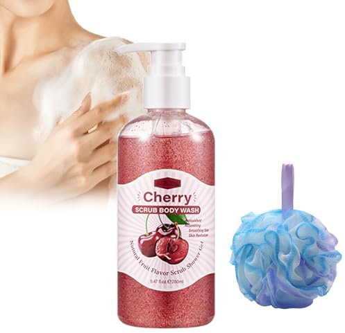 Gel Douche Exfoliant aux Fruits, Body Scrub Wash Gommage Doux et Parfum Fruité, Exfoliating, Purifie et Adoucit la Peau en Profondeur (280ml, Cerise)
