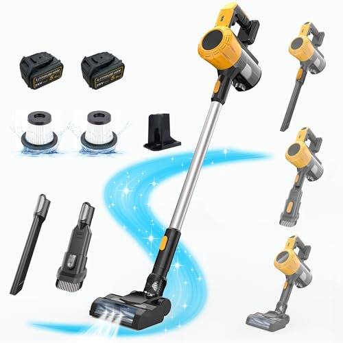 ikeborm Cordless Vacuum Cleaner with 2 * 5000mAH Battery, 45000pa Powerful Handheld Stick Vacuum for Dewalt, 550W 6-in-1 Lightweight Vacuums for Hardwood Floor Carpet Car Pet Hair