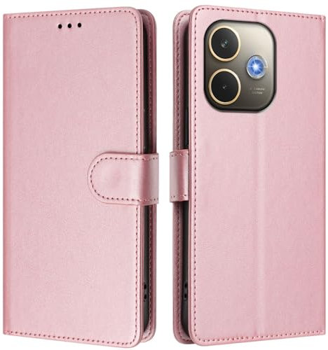 Étui en cuir synthétique compatible avec le smartphone OPPO A5 PRO 5G avec [porte-cartes de crédit] [blocage RFID], étui de protection à rabat en cuir synthétique pour homme et femme, or rose