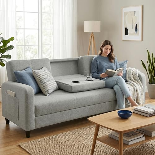 Dako Furniture® 3-Seater Sofa Bed AGNES Modern Dark Grey Fabric Sleeper Couch with Storage Pull-Out Guest Sofa with Click-Clack Mechanism Compact Design for Living Room or Flat