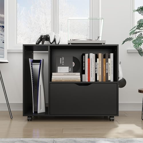 Caldion Aktenschrank mit Rollen Metall Schließfach Schließfachschrank Metallschrank Büroschrank industrielle Stahlschrank für Schule Haus Büro Garage 80x40x60cm schwarz