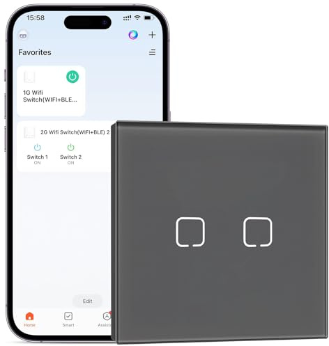 BSEEDLIFE Interruttore intelligente WiFi da incasso, interruttore touch a 2 scomparti, 86 x 86 mm, interruttore intelligente da parete per Smart Home, compatibile con Alexa, Google Home (tramite app
