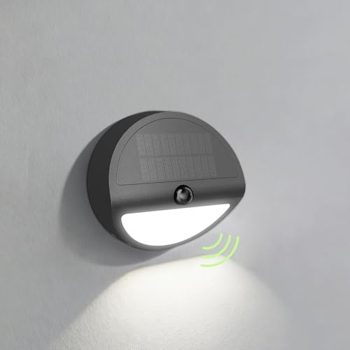 auralab Aussenlampe mit Bewegungsmelder Solar, 1500 mAh Batterie Solarlampen für Außen, Wasserdichte Solar Außenlampe mit Dämmerungssensor, Für Eingangsbereich, Vorgarten, Garage und Garten, rund