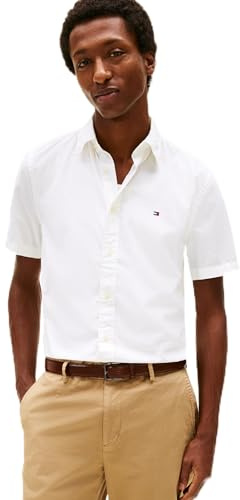 Tommy Hilfiger Men's CORE Flex POPLIN Solid S/S Shirt MW0MW42248YCF005 S/S Shirt, White, XL