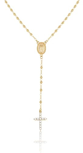 Rosenkrans, halsband, damer, korskedja, radband med jungfru, Maria-medalj, lång radband, halsband, justerbar, rosary halsband, religiöst smycke för påsk, firmation, födelsedag